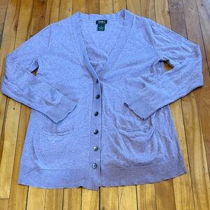 EDDIE BAUER Cotton Cashmere Lavender V-Neck Button Cardigan - Women's LARGE